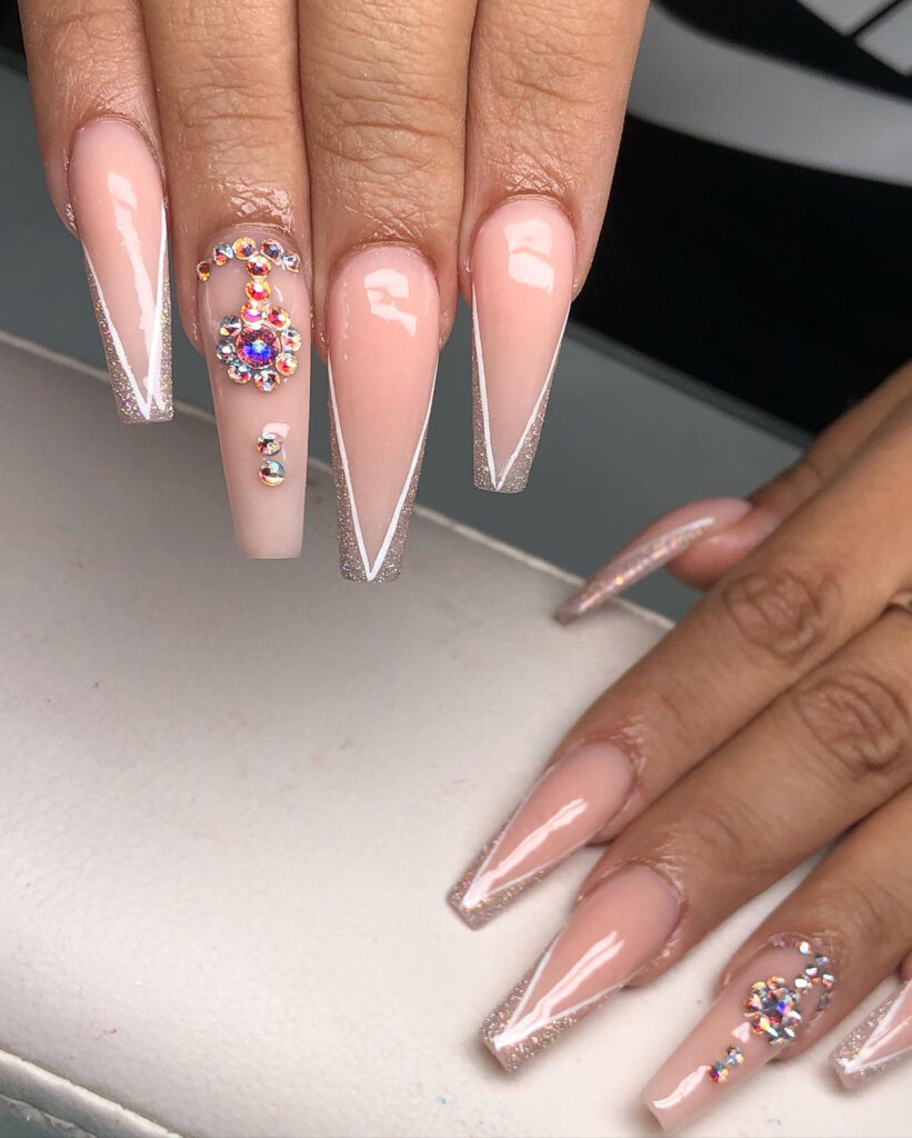 Long acrylic nails with squared tip three accent nails audrey