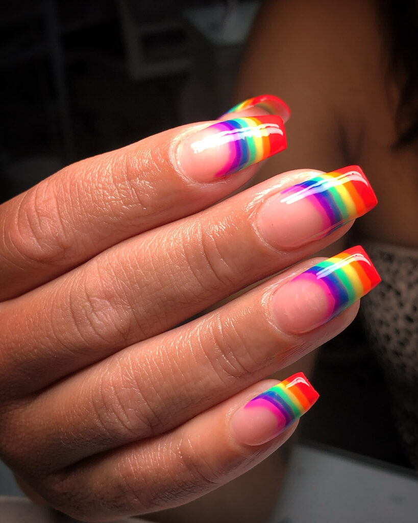 Full set of acrylic nails with rainbow french tips
